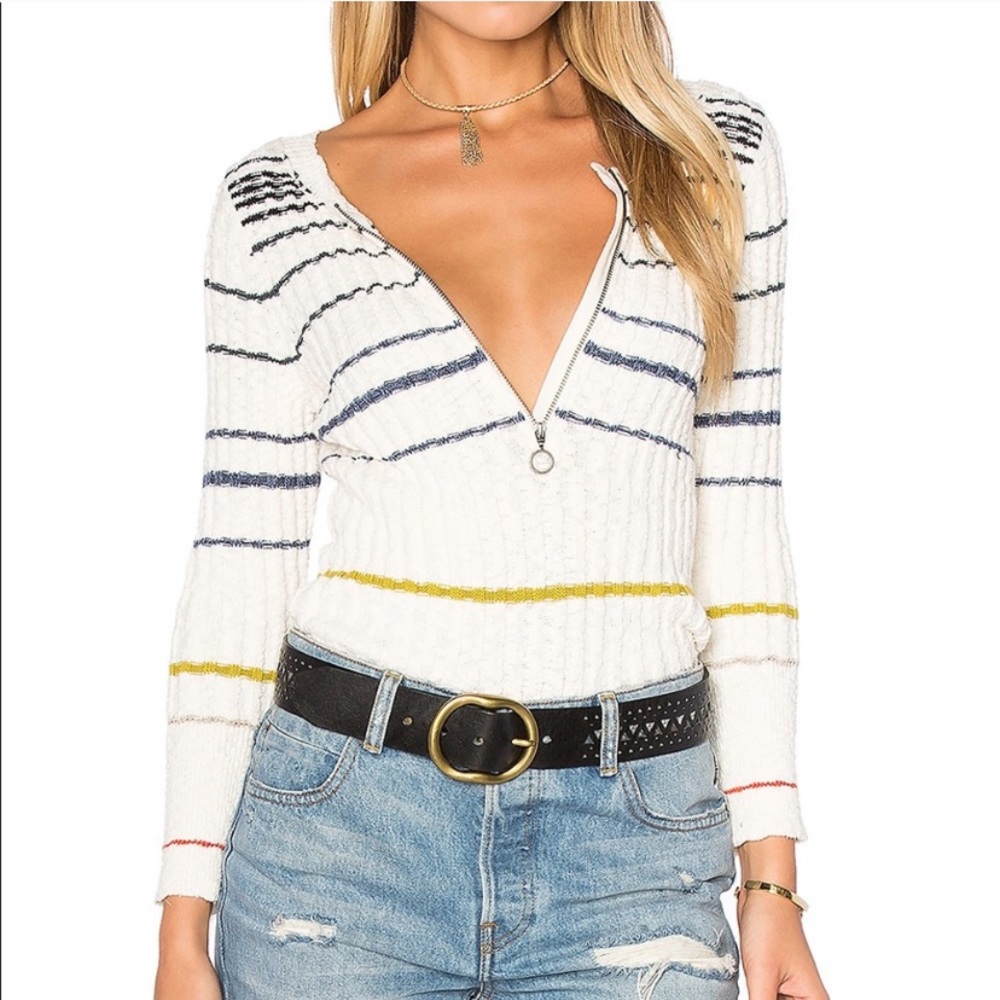 Free People Striped Rossi Ribbed Pullover Sweater